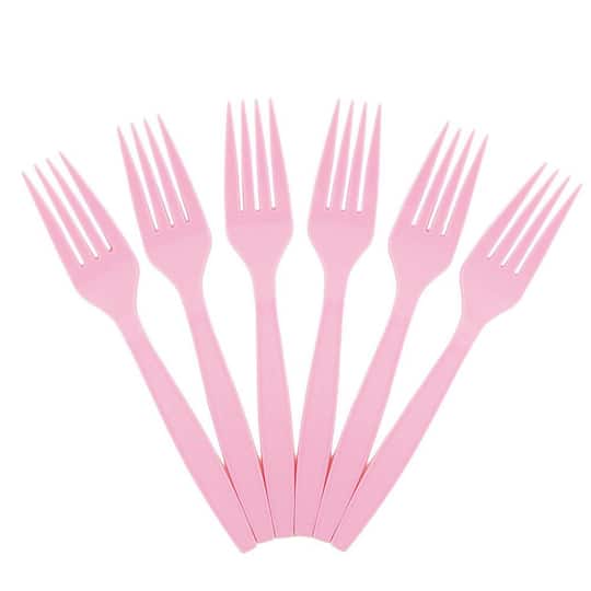 JAM Paper Pink Premium Plastic Forks, 100ct.
